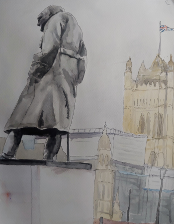 Prime Minister Churchill – watercolour by Peter Gulian