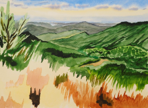 Akroteria bay – watercolour by Peter Gulian